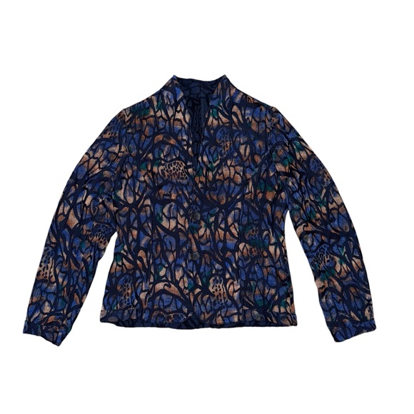 NWT Coldwater Creek Reversible Jacquard Jacket Navy Blue Multicolor Size 4 - Picture 3 of 7